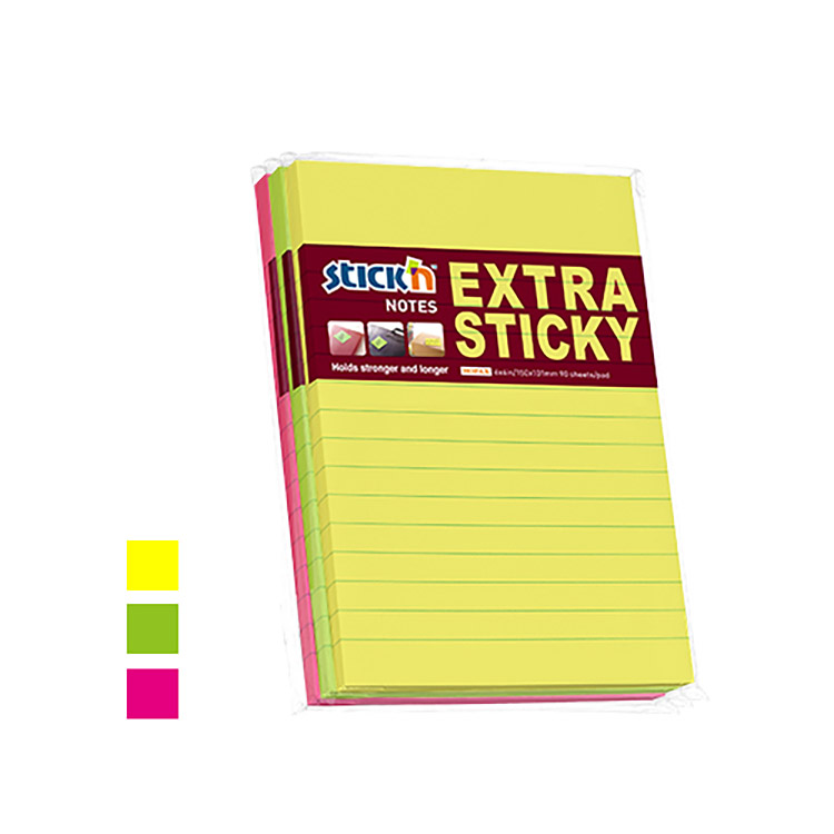 Viestilappu Stick'n Extra Sticky 101x150mm värilaj 3 kpl