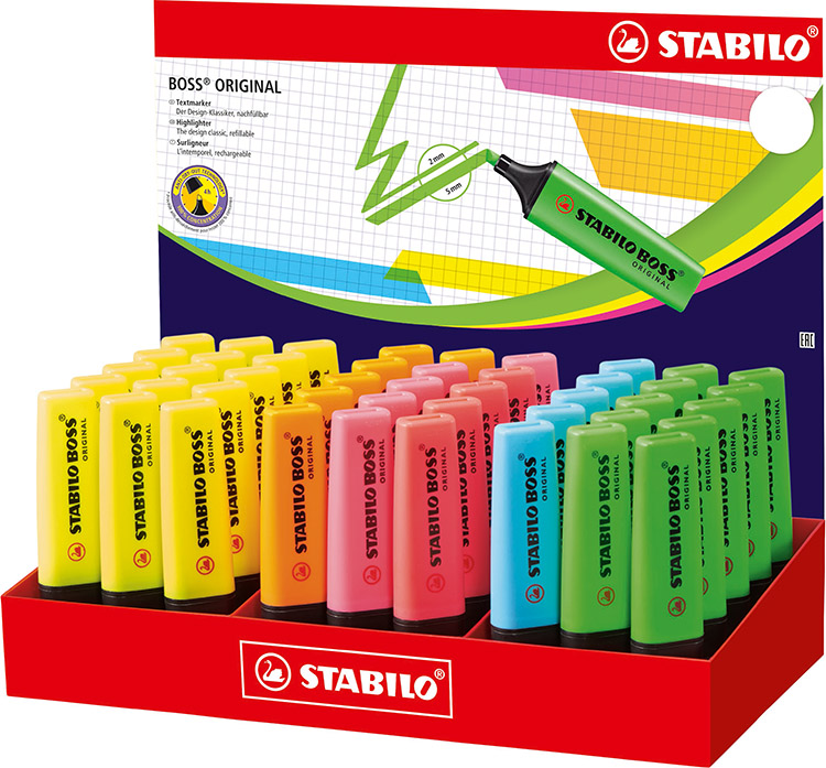 Korostuskynä Stabilo Boss Original värilaj display 45 kpl