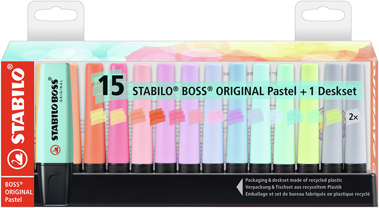 Korostuskynä Stabilo Boss Original pastellivärilaj 15kpl+tel