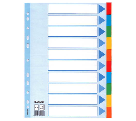 Numerohakemisto Esselte Mylar A4 kartonki blanko 10-osainen