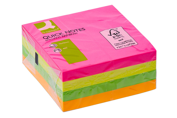 Viestilappukuutio Q-CONNECT 76x76mm FSC neonväri