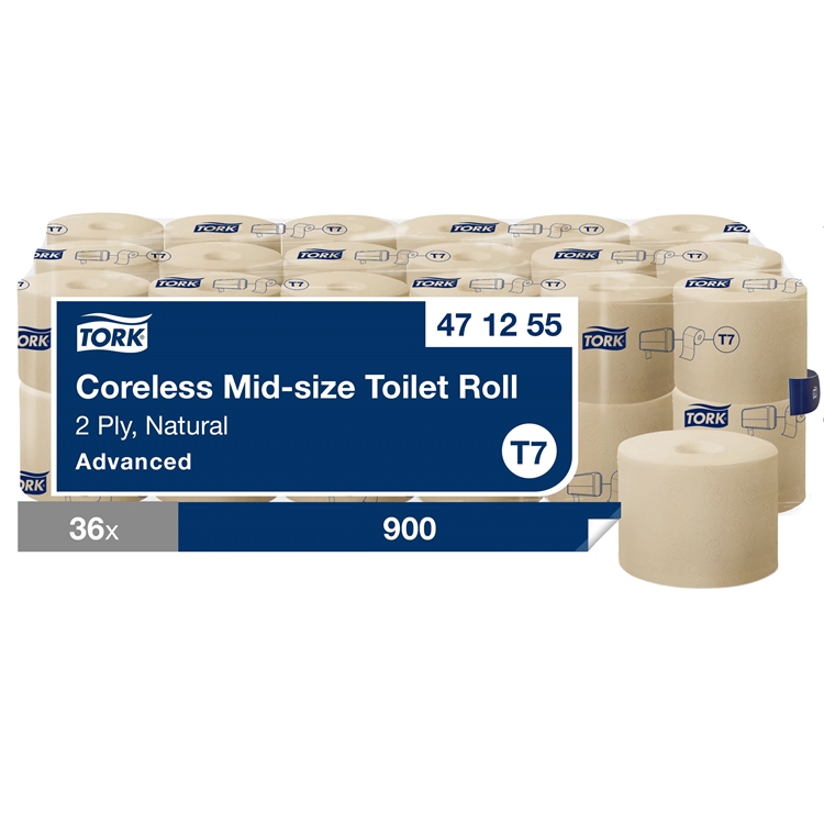 Wc-paperi Tork Natural Mid size hylsytön T7 36 rll 471255