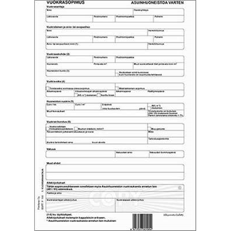 Asuinhuoneiston vuokrasopimus Plastipap P100 A4/50