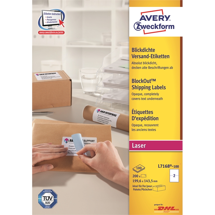 Postitustarra laser Avery L7168B-100 199,6x143,5 mm /200