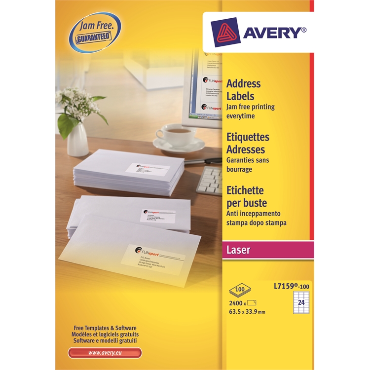 Osoitetarra laser Avery L7159-100 63,5 x 33,9 mm /2400