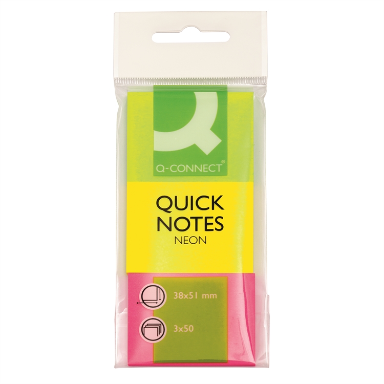 Viestilappu Q-CONNECT 38x51mm neonvärilajitelma FSC 3 väriä