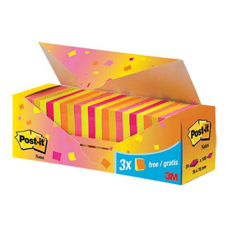 Viestilappu Post-it 654 76x76mm värilajitelma 24 kpl