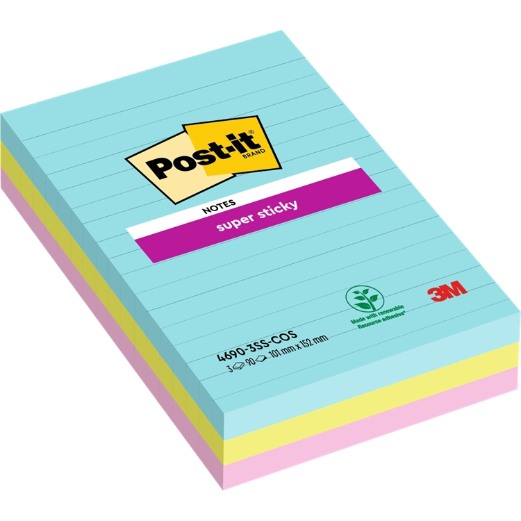 Viestilappu Post-it Super Sticky 101x152mm viivat cosm 3kpl