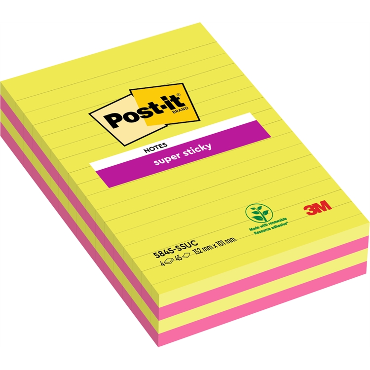 Viestilappu Post-it Super Sticky 127x203mm viivat ultra 4kpl