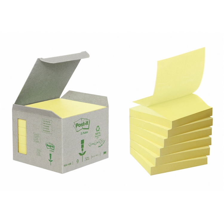 Viestilappu Post-it Z Recycled 76x76mm keltainen 6 kpl