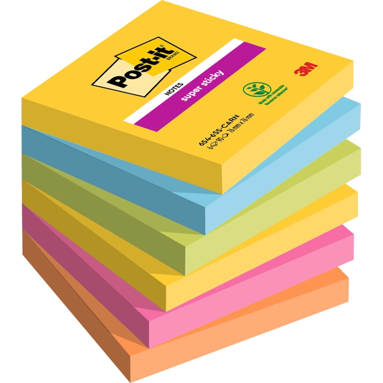 Viestilappu Post-it Super Sticky 76x76mm carnival 6 kpl