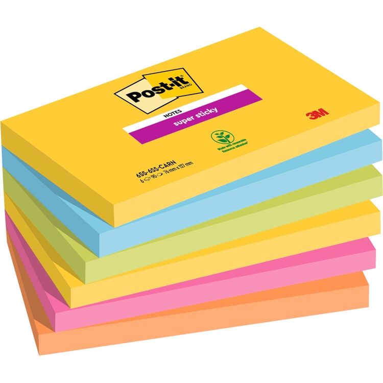 Viestilappu Post-it Super Sticky 76x127mm carnival 6 kpl