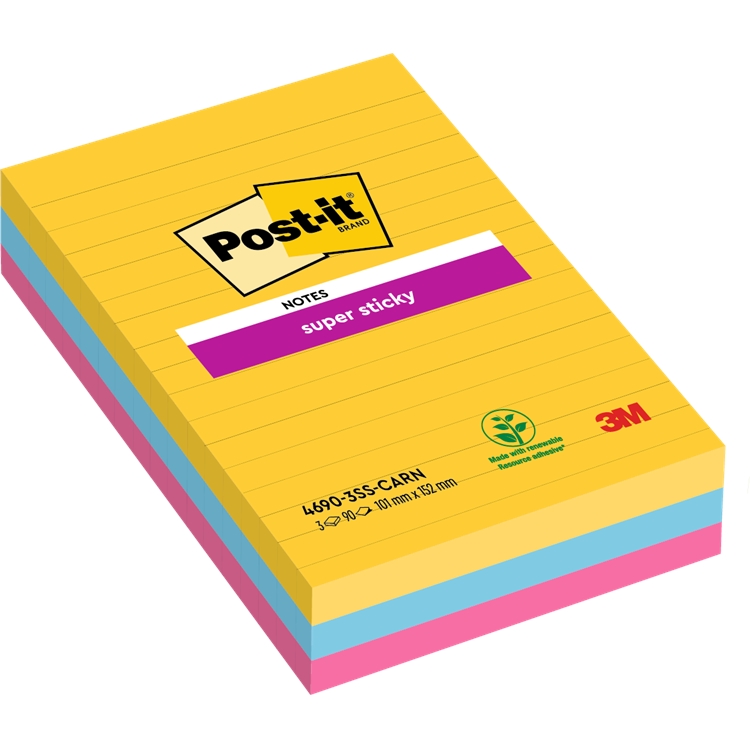 Viestilappu Post-it Super Sticky 101x152mm viivat Carnival/3