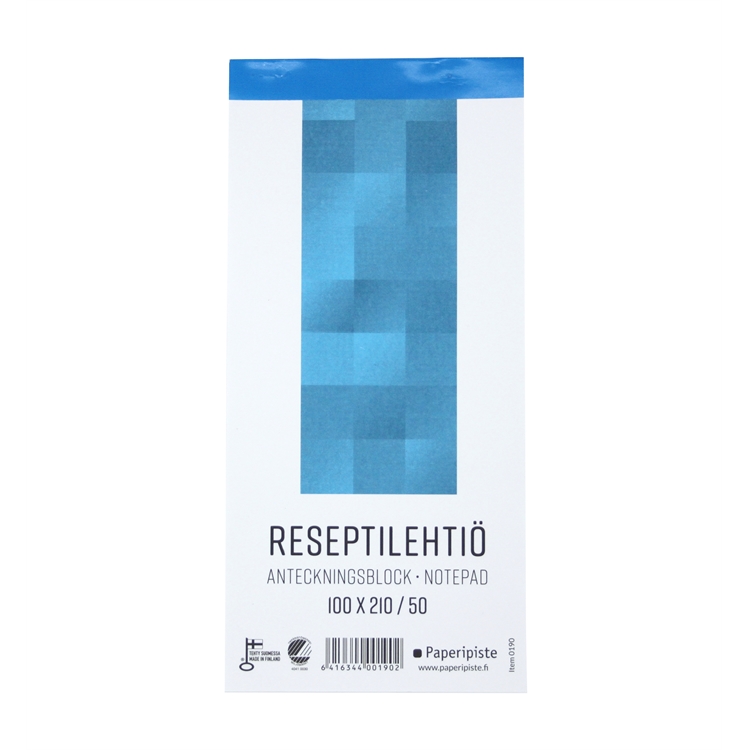 Reseptilehtiö Paperipiste 100 x 210 mm blanko 50 lehteä