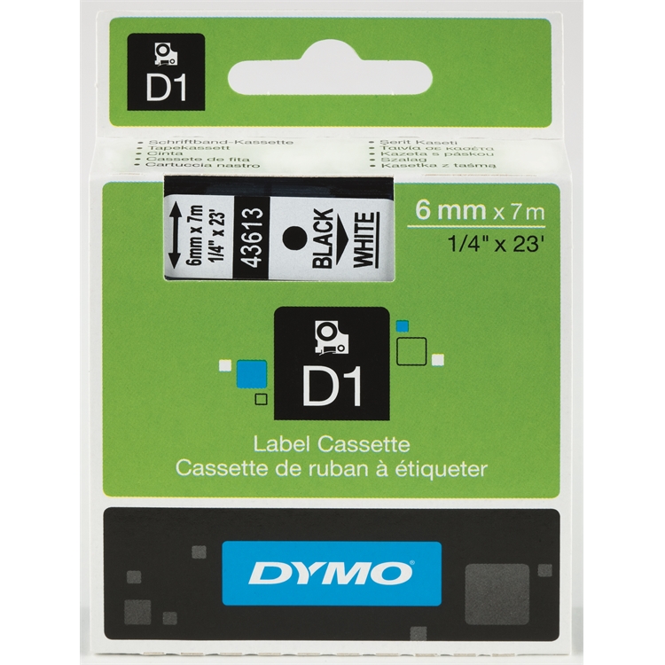 Tarrakasetti DYMO D1 43613 6 mm valkoinen/musta