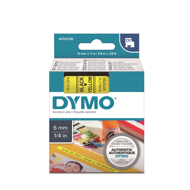 Tarrakasetti DYMO D1 43618 6 mm keltainen/musta