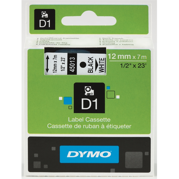 Tarrakasetti DYMO D1 45013 12 mm valkoinen/musta