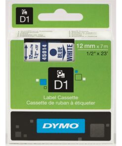 Tarrakasetti DYMO D1 45014 12 mm valkoinen/sininen