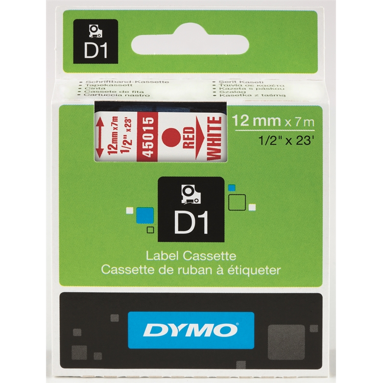 Tarrakasetti DYMO D1 45015 12 mm valkoinen/punainen