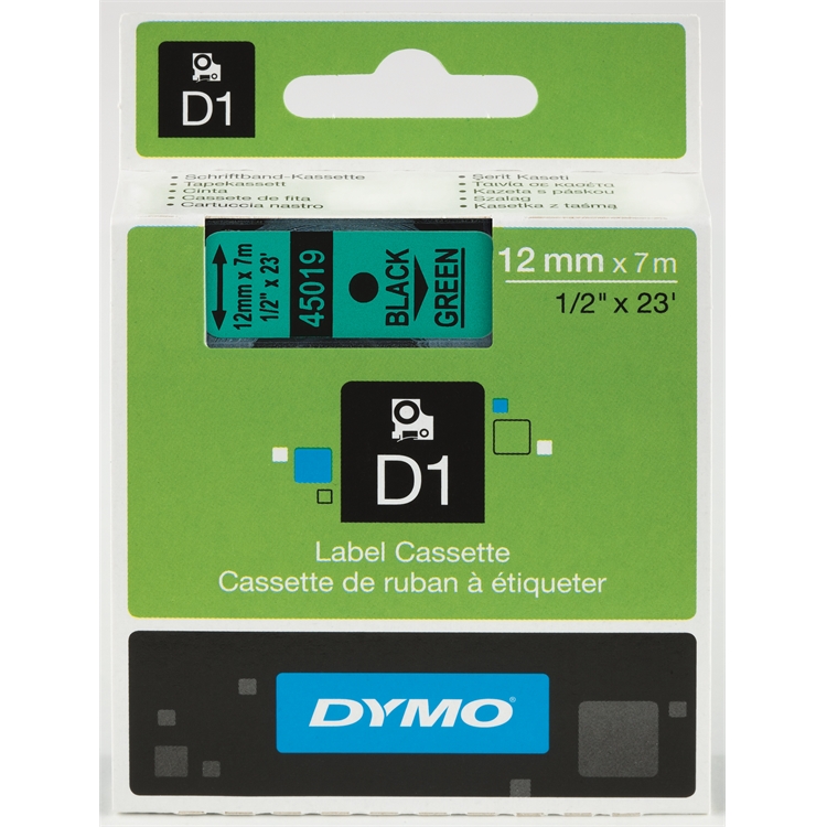 Tarrakasetti DYMO D1 45019 12 mm vihreä/musta