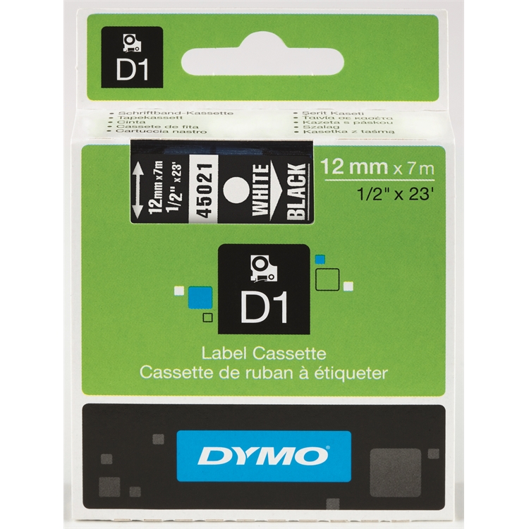 Tarrakasetti DYMO D1 45021 12 mm musta/valkoinen