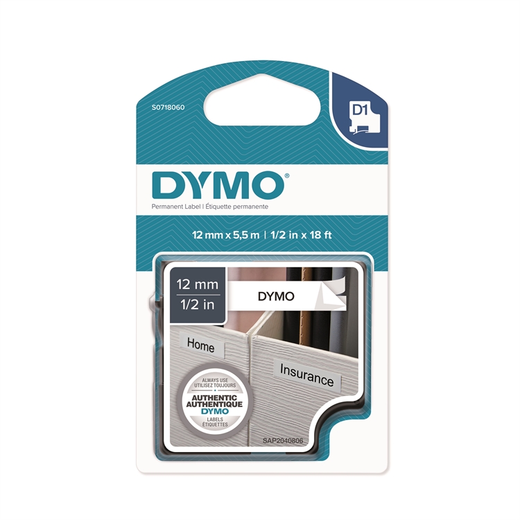 Tarrakasetti DYMO Polyesteri D1 12 mm valkoinen/musta