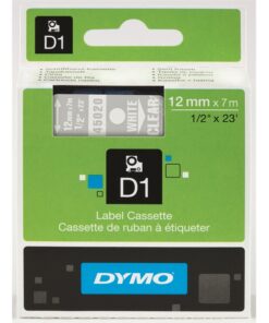 Tarrakasetti DYMO Polyesteri D1 12 mm kirkas/valkoinen