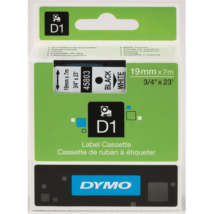 Tarrakasetti DYMO D1 45803 19 mm valkoinen/musta