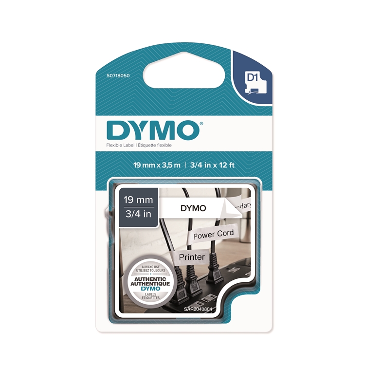 Tarrakasetti DYMO Nylon D1 19 mm valkoinen/musta