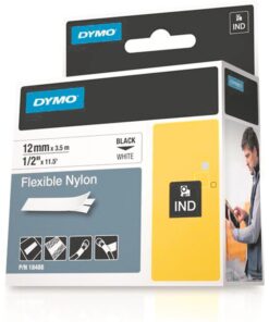 Tarrakasetti DYMO Rhino Nylon 18488 12 mm valkoinen/musta