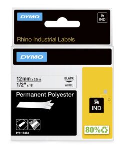 Tarrakasetti DYMO Rhino Poyesteri 18483 12mm valkoinen/musta