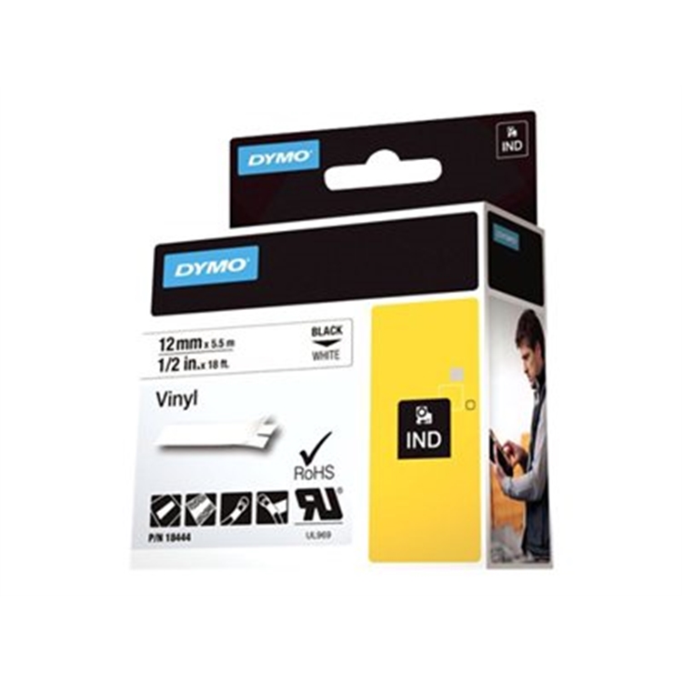 Tarrakasetti DYMO Rhino Vinyyli 18444 12 mm valkoinen/musta