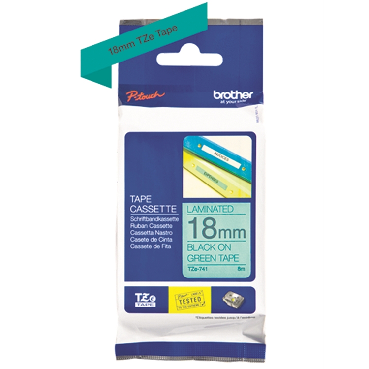 Tarrakasetti Brother TZe741 18 mm vihreä/musta