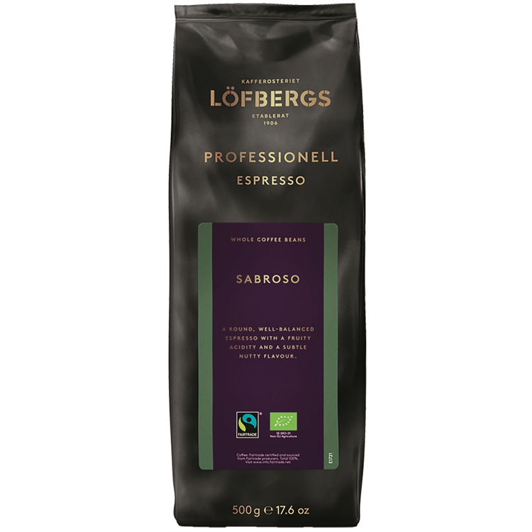 Kahvi Löfbergs Sabroso Espresso luomu RK papu 500g