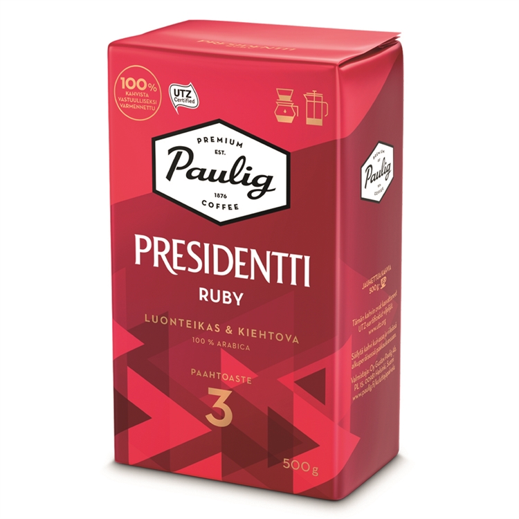 Kahvi Paulig Presidentti Ruby hieno jauhatus UTZ 500 g