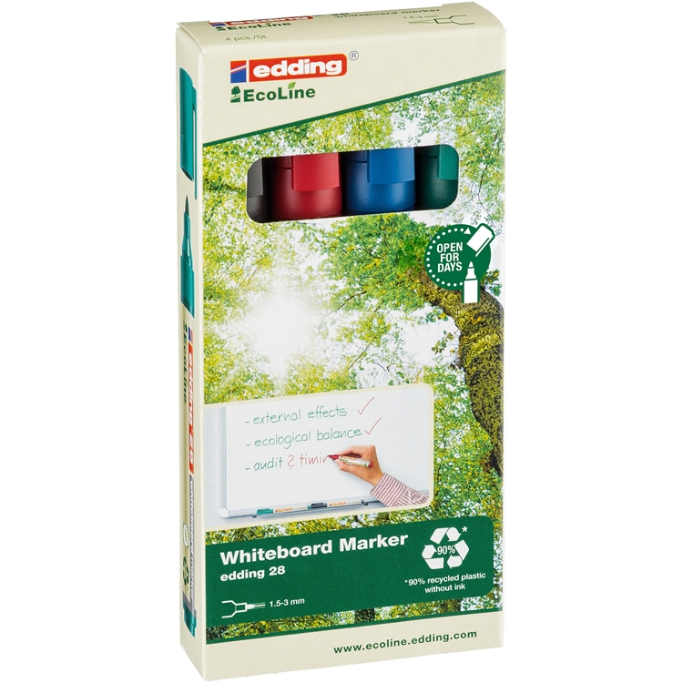 Valkotaulukynä Edding 28 Ecoline 1,5-3mm värilajitelma 4 kpl