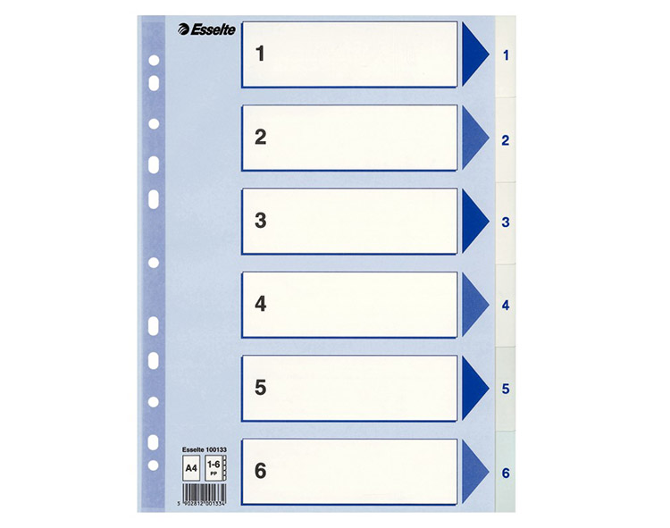 Numerohakemisto Esselte A4 muovi 6-osainen