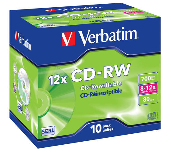 CD-RW-levy Verbatim 700 MB 12x jewelcase