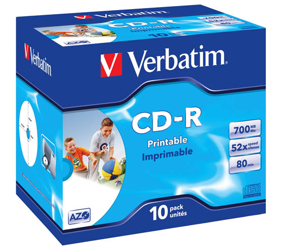 CD-R-levy Verbatim Wide Inkjet Printable 700MB 52x jewelcase