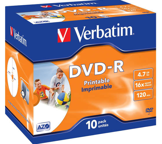 DVD-R Verbatim Wide Inkjet Printable 4,7 GB 16x jewelcase