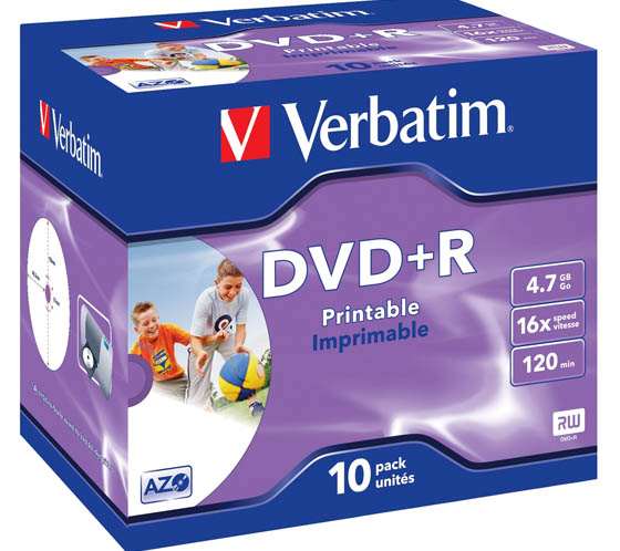 DVD+R Verbatim Wide Inkjet Printable 4,7 GB 16x jewelcase