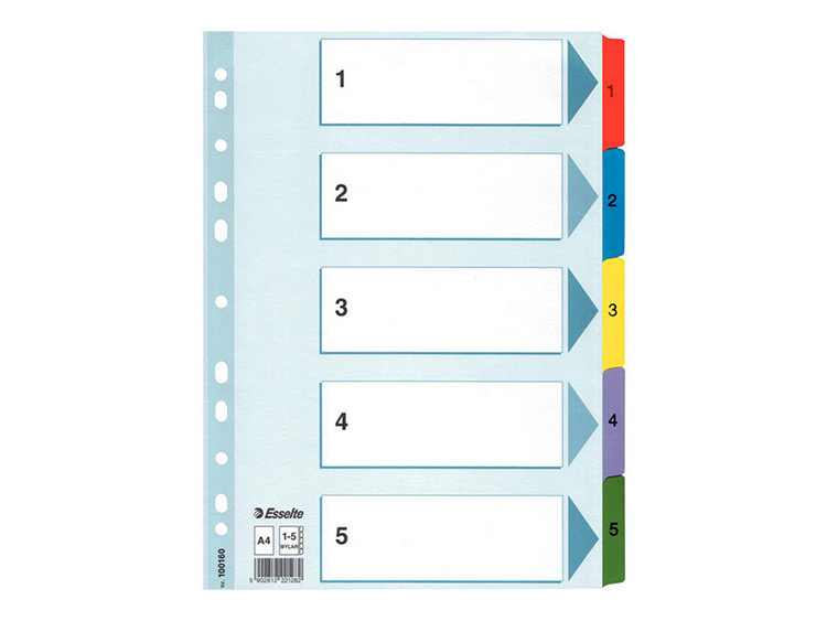Numerohakemisto Esselte Mylar A4 5-osainen värillinen