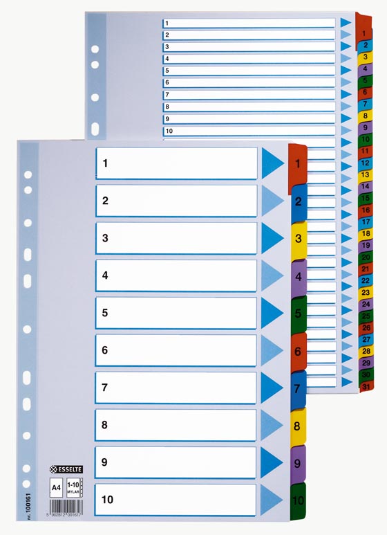 Numerohakemisto Esselte Mylar A4 12-osainen värillinen
