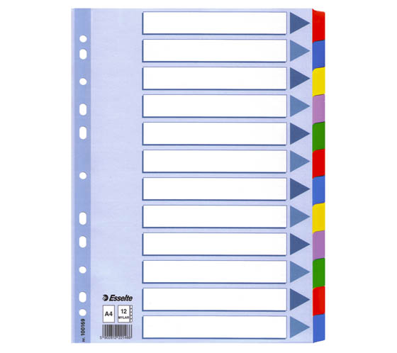 Numerohakemisto Esselte Mylar A4 kartonki blanko 12-osainen