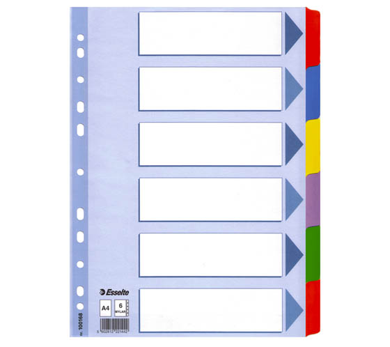 Numerohakemisto Esselte Mylar A4 kartonki blanko 6-osainen