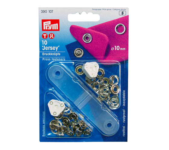 Rengasneppari Prym Jersey 10 mm hopea /10 + työkalu