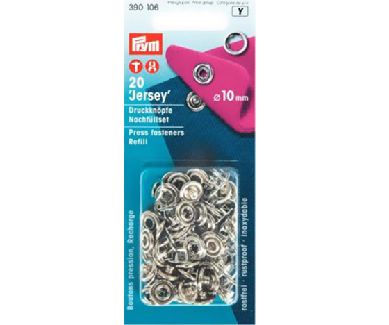 Rengasneppari Prym Jersey täyttöpakkaus 10 mm hopea /20