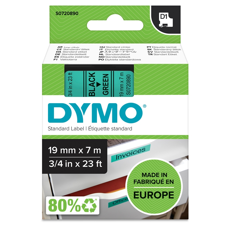 Tarrakasetti DYMO D1 19 mm vihreä/musta