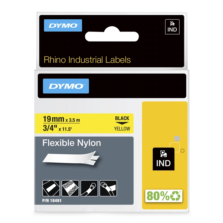 Tarrakasetti DYMO Rhino Nylon 18491 19 mm keltainen/musta