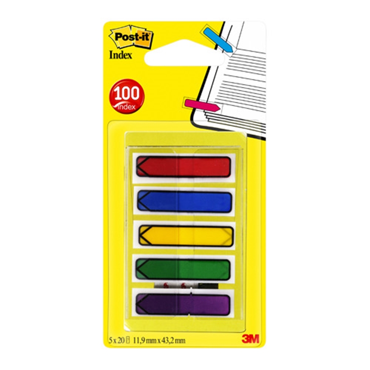Teippimerkki Post-it Index nuoli 11,9 x 43,2 mm värilaj /100